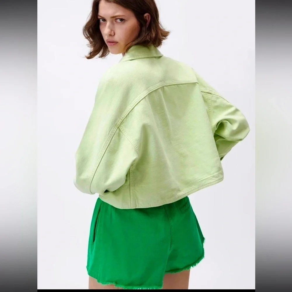 Lime Green Cropped Jacket - Picture 2 of 4